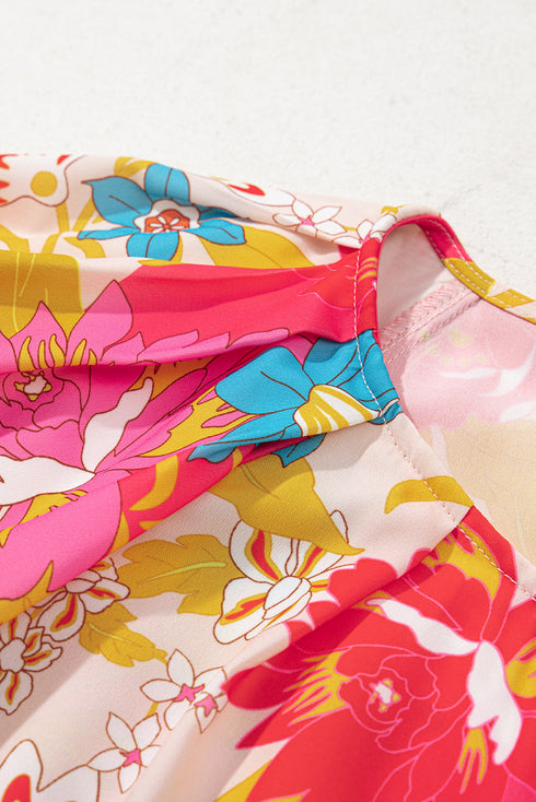 Charming Floral All Over Print Bubble Short Sleeve Summer Day Dress